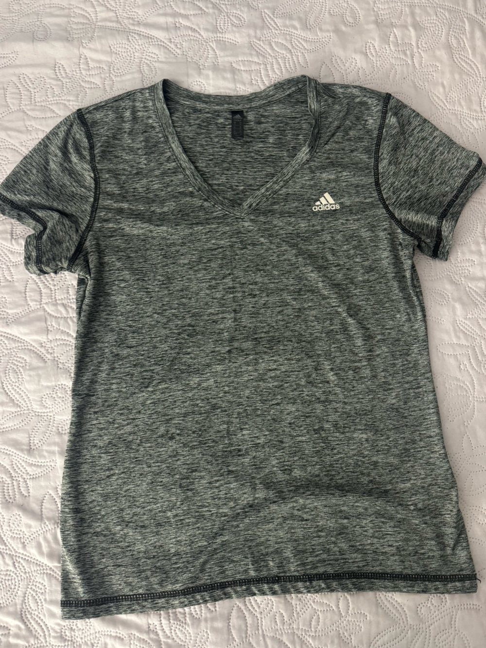 adidas Women's Heather Gray V-Neck Short Sleeve Tee